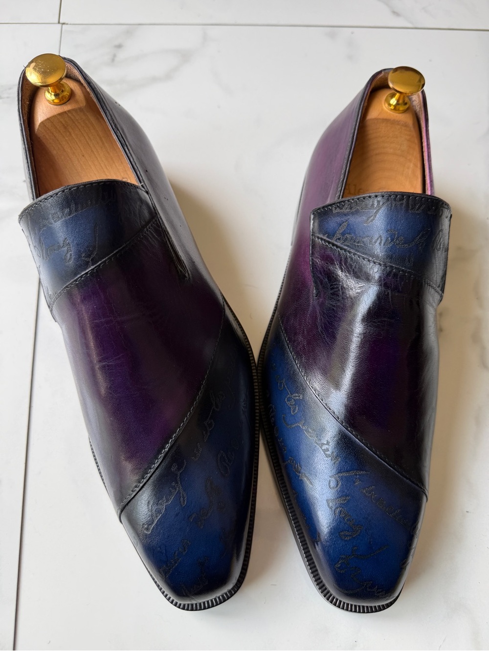 Men's Two-Tone Blue & Purple Leather Slip-On Loafers - Picture 6 of 7
